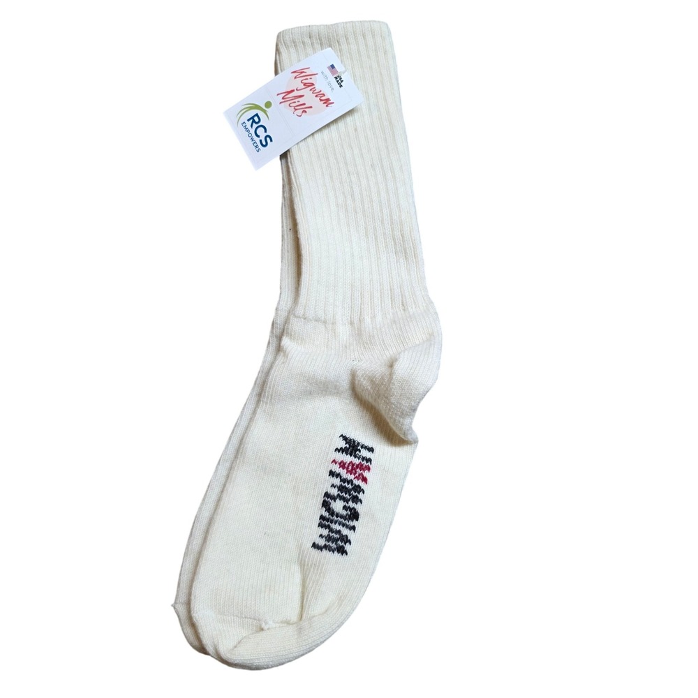 NWT Wigwam Mills Crew Wool Socks Cream Off-White Ribbed Made in USA
